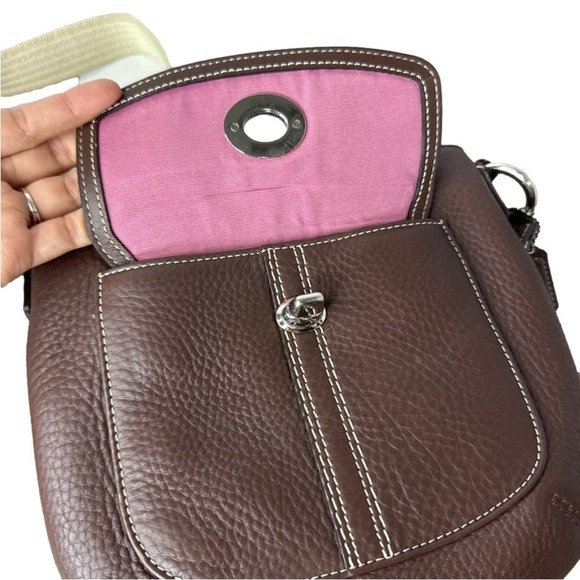 COACH Brown Hamilton Pebbled Leather Crossbody - Picture 5 of 10